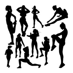 Woman doing exercise silhouettes. Good use for symbol, logo, icon, mascot, sign or any design you want.