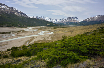 view of Mt. Cerro Hermoso and Rio Lacteo river  in Patagonia, Argentina