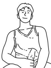 black and white of cute man cartoon for coloring