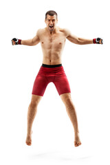 MMA fighter. Human emotions and facial expressions concept. Sport victory. Isolated