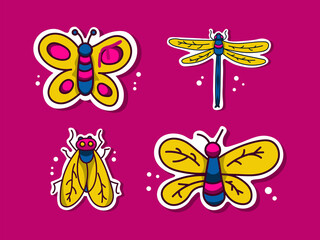 bundle set sticker of insect illustration