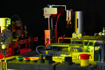 PLC Programming Industrial Machine with Yellow and Red Lights Dramatic Effect