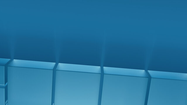 Translucent Blocks on a Blue Surface. Visionary Tech Concept with space for text. 3D Render.