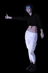 Obraz premium gorgeous young woman in sweatshirt and hoodie poses on white background 3D illustration
