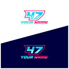 Number logo with fast speed lines. Vector sport style typeface, sports club.