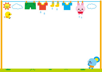 洗濯物,洗濯,フレーム,太陽,干す,乾燥,乾かす,物干し,洗濯バサミ,tシャツ,くつした,靴下,真夏