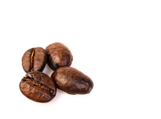 Arabica and Robusta roasted coffee beans isolated in white background cutout