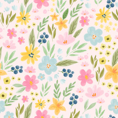 Fototapeta na wymiar cute watercolor floral seamless pattern