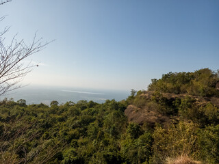 Fototapeta na wymiar Mountain landscape view at Naka Cave in Thailand
