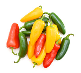 A group of small sweet peppers on a white background.