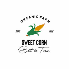 ILLUSTRATION VECTOR GRAPHIC OF colorful yellow green ripe sweet corn from organic farm best in town food corn GOOD FOR sweet corn vintage logo farm, farmer, shop, groceries, market industry