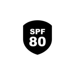 Sun protection SPF 80 simple flat icon vector. SPF 80 icon. Shield icon
