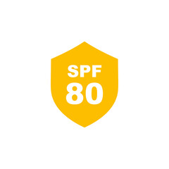 Sun protection SPF 80 simple flat icon vector. SPF 80 icon. Shield icon