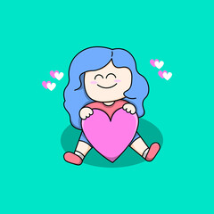 cute character illustration of children girl with love heart