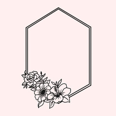Hexagon flower for logo, Vector floral frame, vector logo design, flower border and frame hand drawn style.