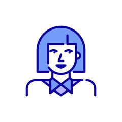 Line art avatar icon. Cute girl with bob haircut wearing a shirt. Pixel perfect, editable stroke color avatar