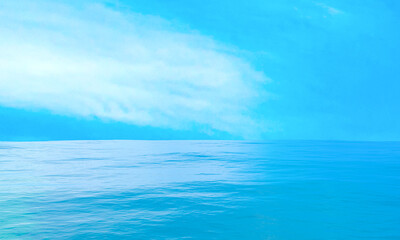 Plakat 3D rendering sea on blue sky. Ocean surface panorama. Landscape Surface seascape on scene summer season.Travel wallpaper.Nature wave water horizontal. Outdoor in sea.