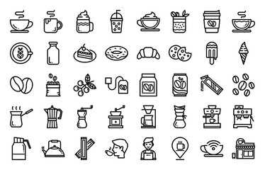 Coffee related icon set, Coffee maker machine, Coffee shop and More.