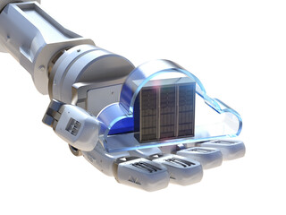 Cloud computing technology with server in robotic hand