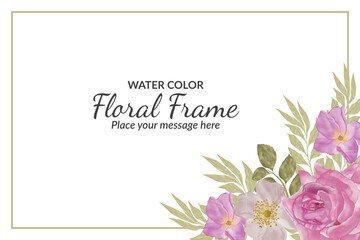 Soft purple green floral frame background with watercolor 
