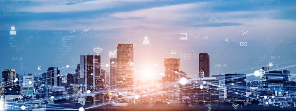 Poster smart city and communication network concept. 5g. lpwa (low power wide area). wireless communication