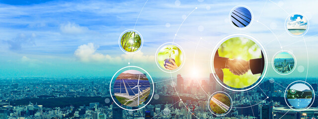 Environmental technology concept. Sustainable development goals. SDGs. Wide image for banner...