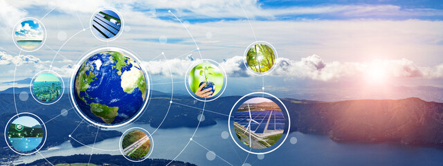Environmental technology concept. Sustainable development goals. SDGs. Wide image for banner...
