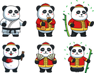 Set of Cute Chinese Panda mascot Illustration