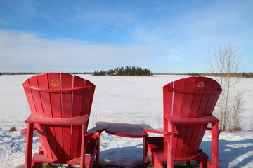 red chairs on the lake, Elk Island National Park, Alberta