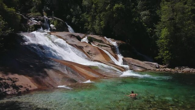 Crystal clear waterfalls of Cochamo, Chilean Patagonia