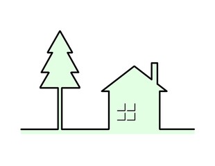 シンプルな一軒家　線画　カラー