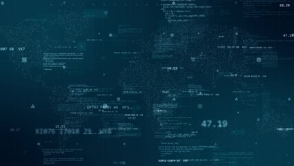 Motion graphic of Blue digital cyberspace with program code levitation on futuristic map background technology abstract background concept seamless loop video - Powered by Adobe