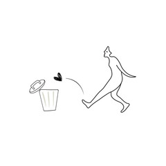 Continuous one line woman with dustbin and love symbol vector concept