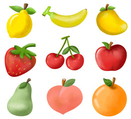 Watercolor cute fruits vector collection 