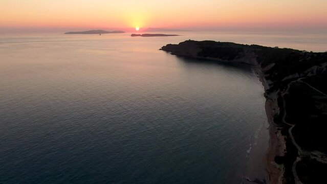Aerial view of sunset in arillas in the summer