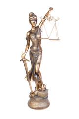 Statue of justice, Themis mythological Greek goddess, isolated