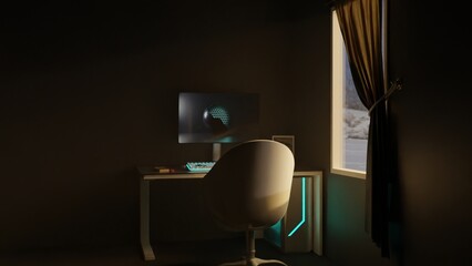 3D render of modern workspace room