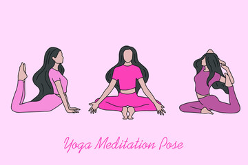Set of Woman Girl Yoga Meditation People Pose Spiritual Flat illustration