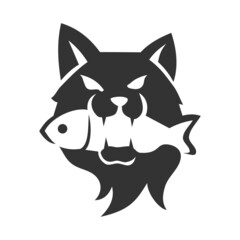 Cat With Fish Icon Illustration Brand Identity
