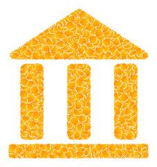 Vector gold library building mosaic icon. Library building is isolated on a white background. Gold items mosaic based on library building icon.