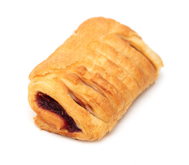 Puff pastry with jam isolated on white background.