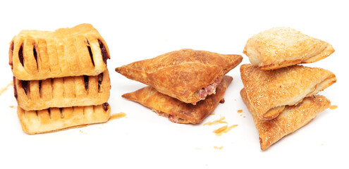Puff pastries with jam isolated on a white background.