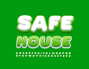 Vector modern template Safe House without White and Green Font. Creative Alphabet Letters and Numbers set