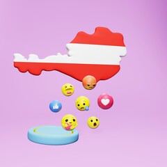 3d rendering of social media emoticon use in Austria for product promotion