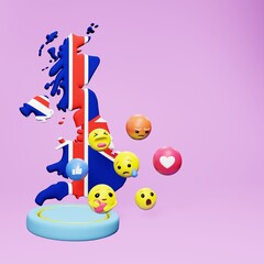 3d rendering of social media emoticon use in England for product promotion