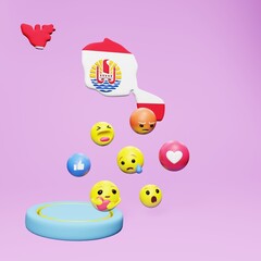 3d rendering of social media emoticon use in French Polynesia for product promotion