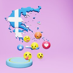 3d rendering of social media emoticon use in Greece for product promotion