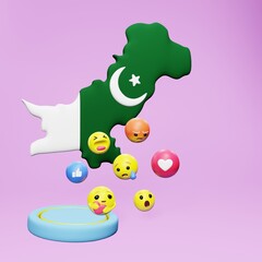 3d rendering of social media emoticon use in Pakistan for product promotion