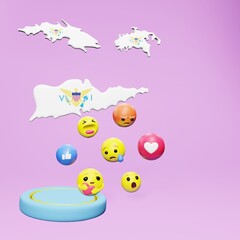 3d rendering of social media emoticon use in Virgins Island for product promotion