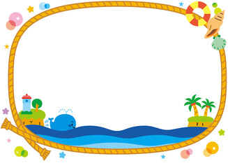 フレーム,夏,海,夏休み,水族館,動物,７月,８月,６月,魚,ヤシの木,スイカ,浮き輪,貝,初夏